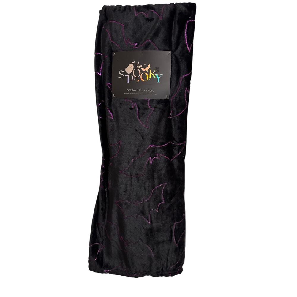 Spooky Brand Halloween Throw Blankets (50” x 70”, Black & Purple, Polyester)